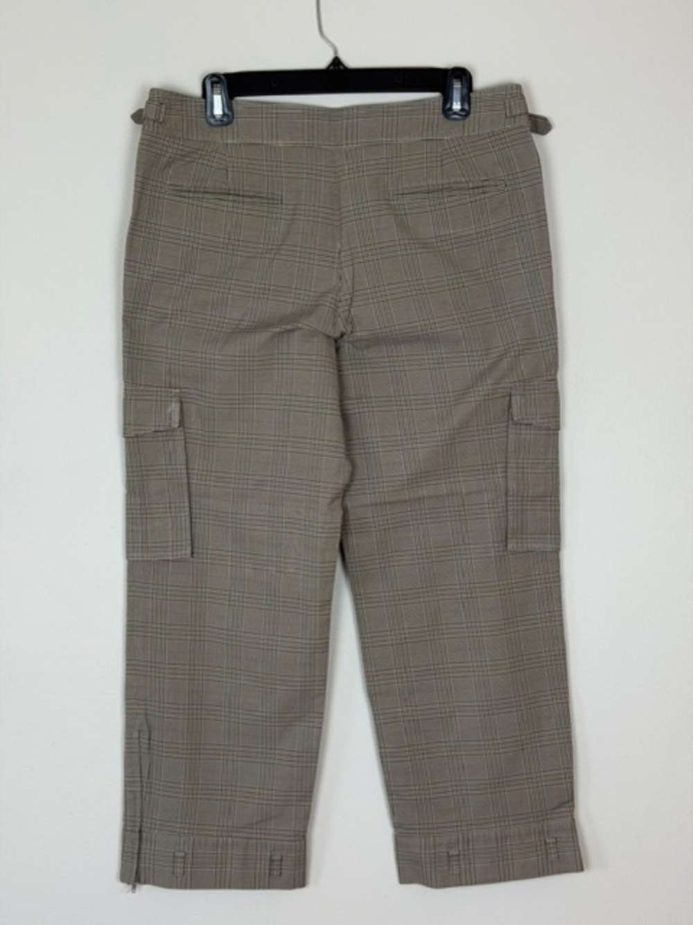 Charles Nolan Brown Plaid Cargo Style Pants Wide Straight Leg Ankle Zipper Sz 10 - Picture 3 of 8